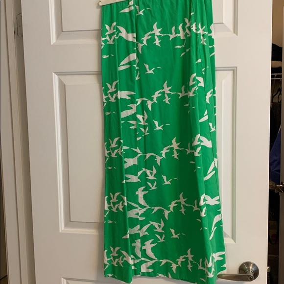 Vintage 1980s Maxi Skirt  - Green and White Birds (seagulls) - Picture 1 of 5